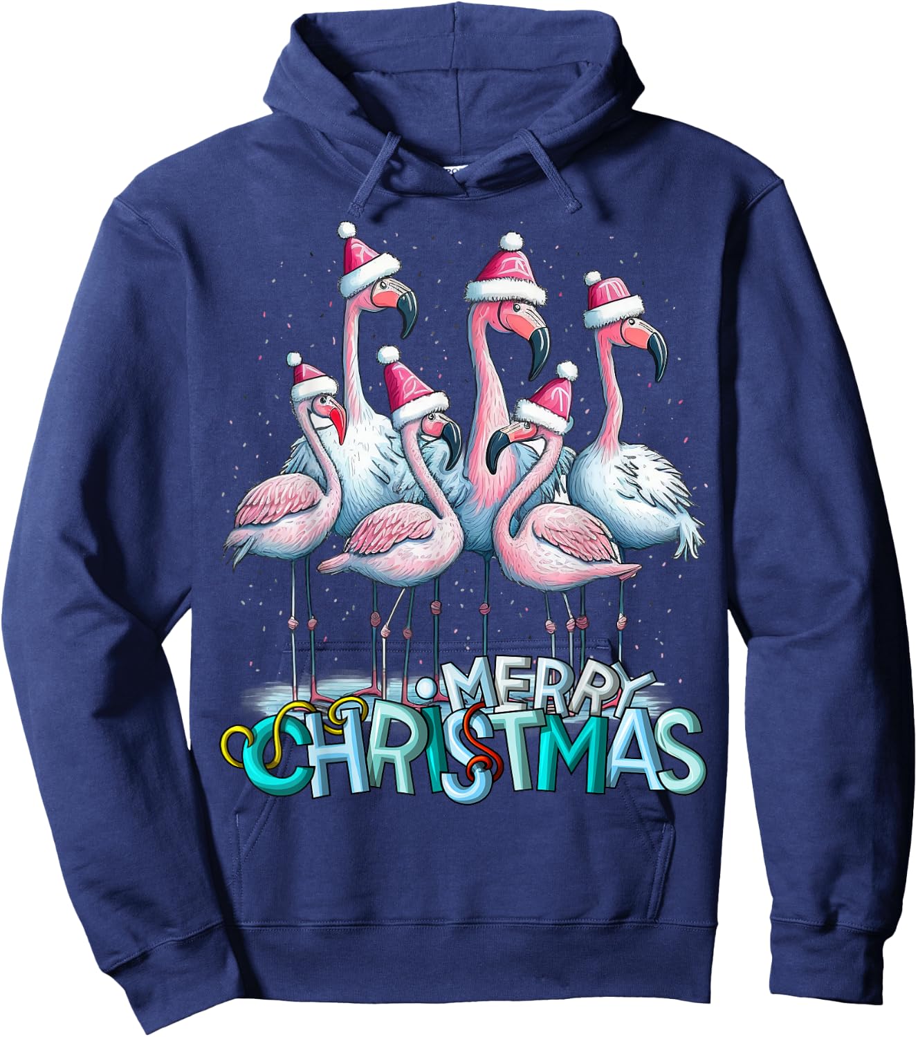 Merry Christmas Flamingo Squad Tropical Style Hoodie - Hoodie | Navy