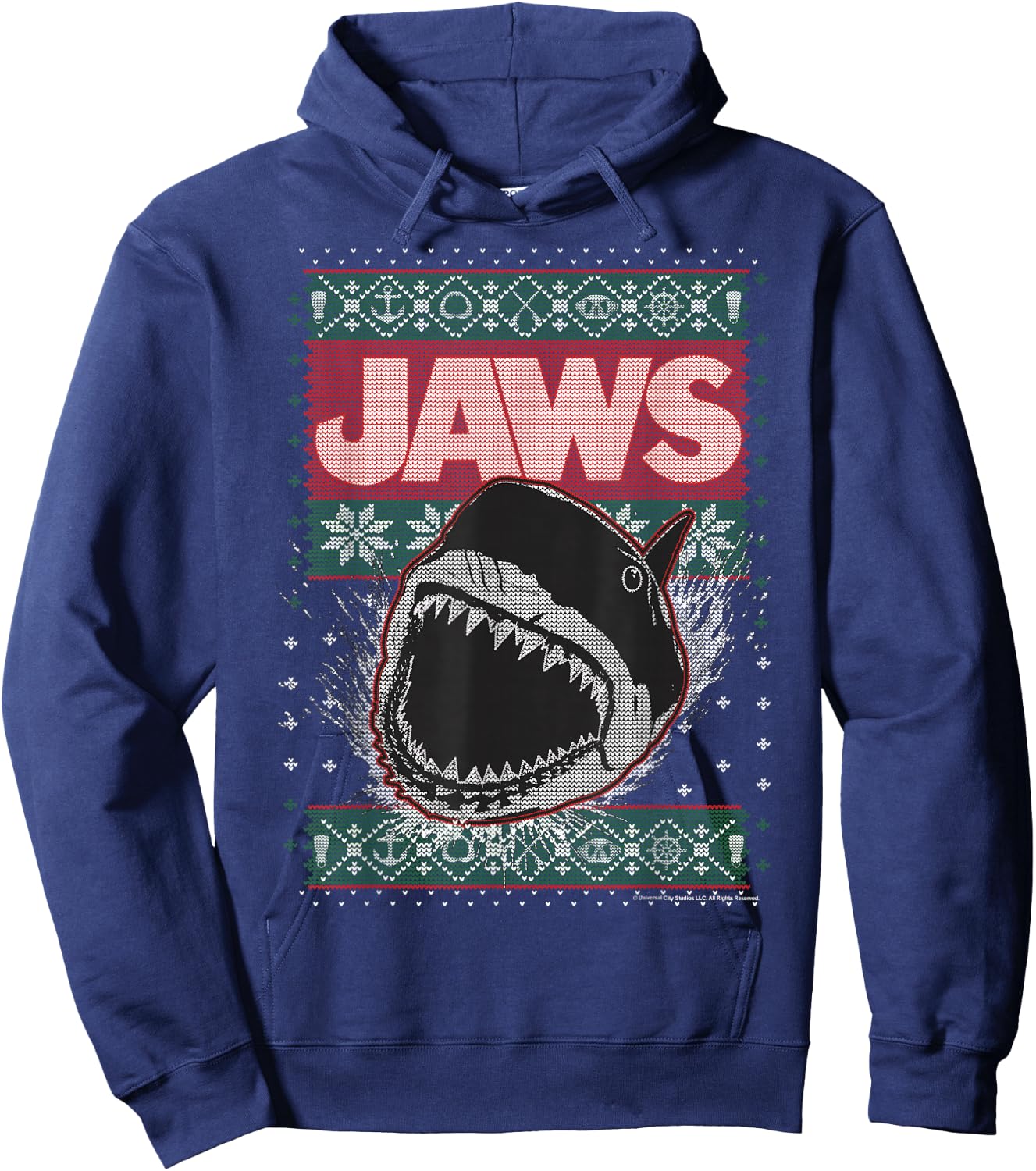 Jaws Christmas Ugly Sweater Hoodie - Hoodie | Navy