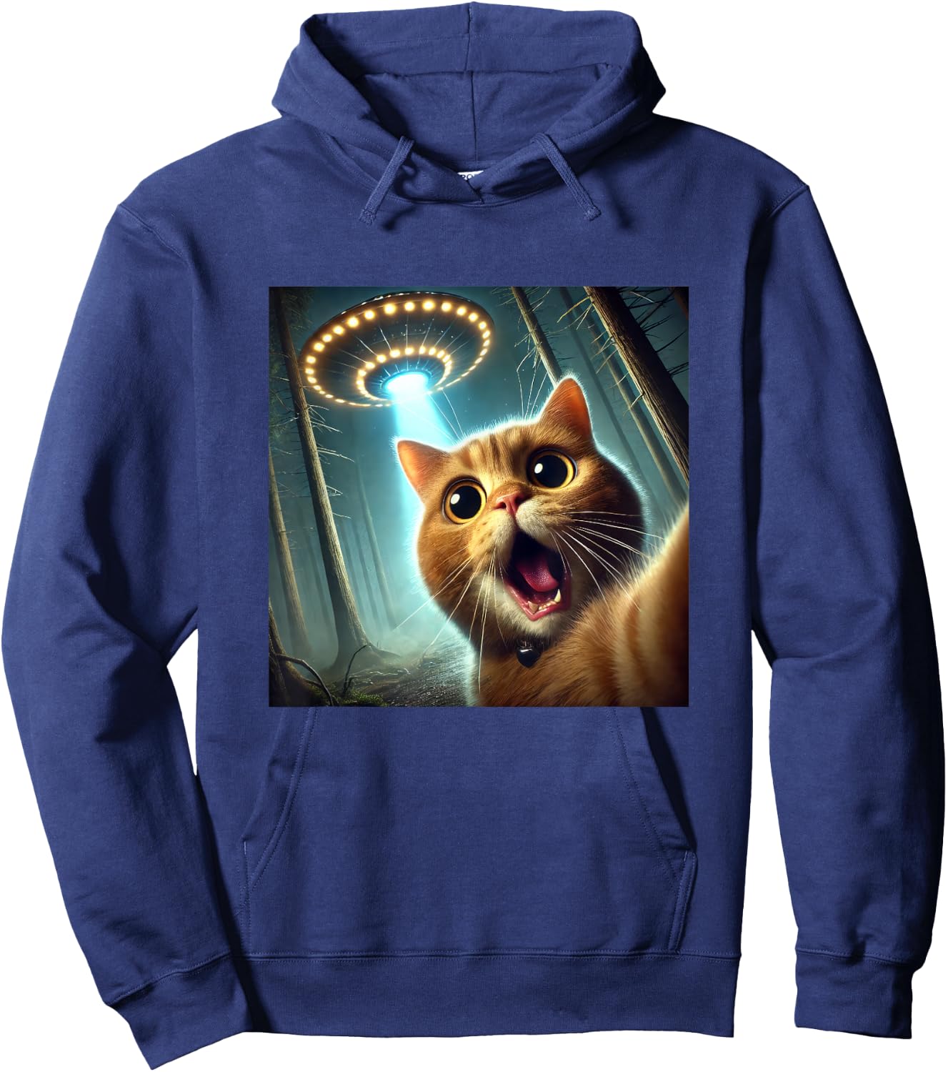 Cat Selfie With UFO Funny Alien UFO Hoodie - Hoodie | Navy
