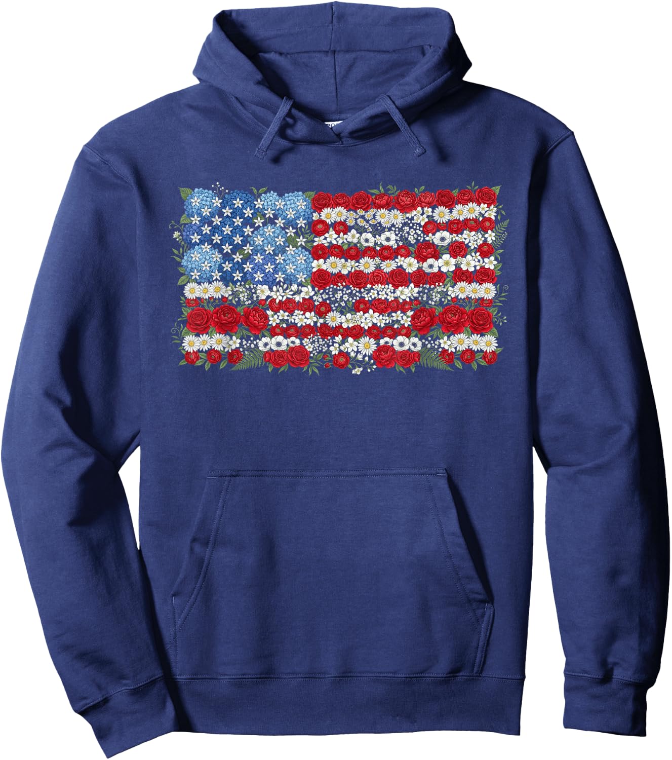 USA Floral American Flag Flower 4th of July Hoodie - Hoodie | Navy