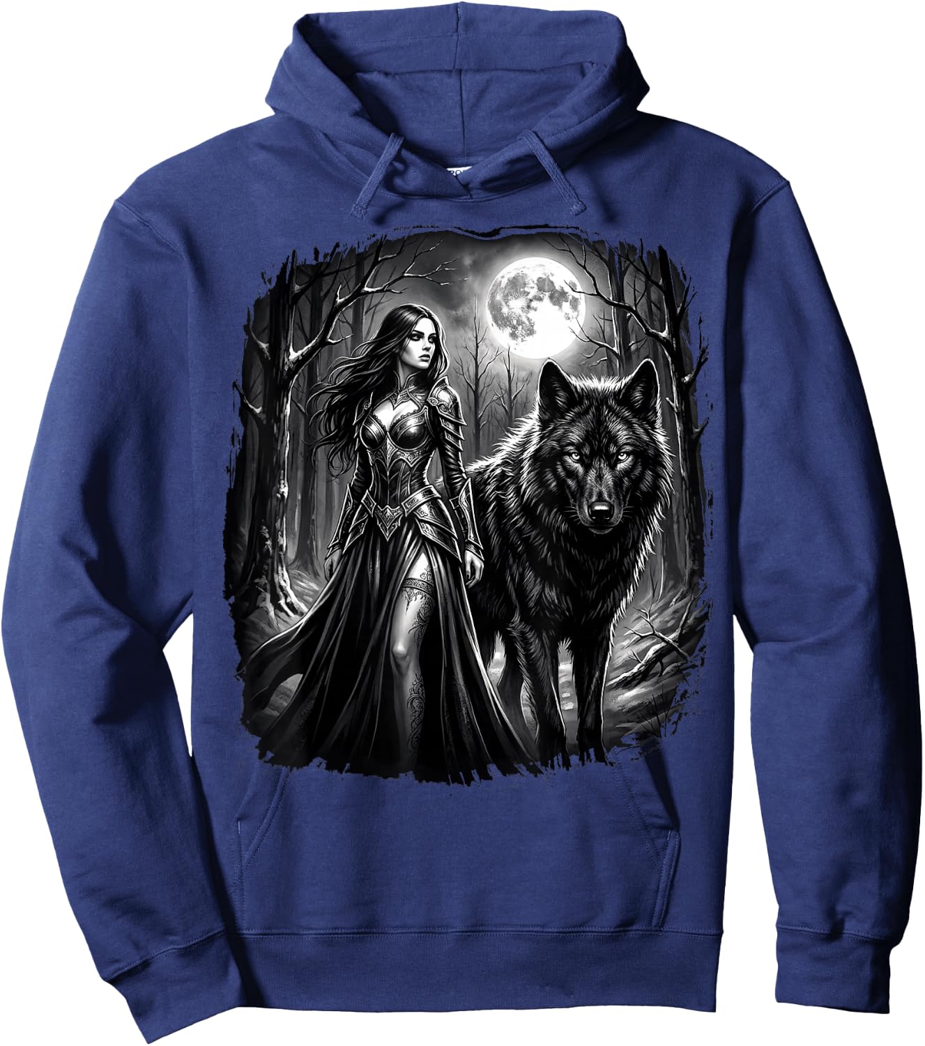 Fantasy Kriegerin Wolf Vollmond Gothic Motiv Hoodie - Hoodie | Navy