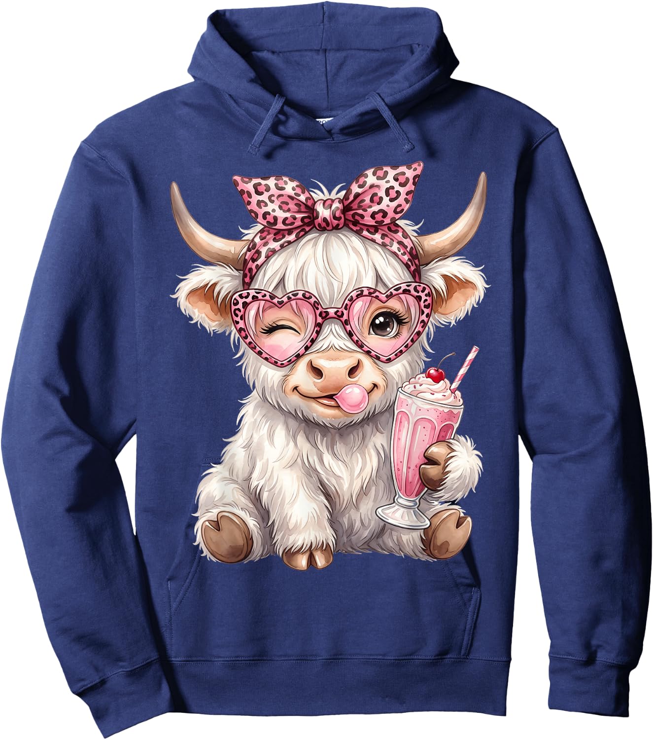 Scottish Highland Cow Eating Gum Bubblegum Hoodie - Hoodie | Navy