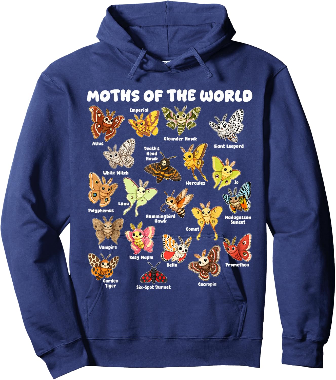 Moths of the World Kawaii Chart Entomology Hoodie - Hoodie | Navy