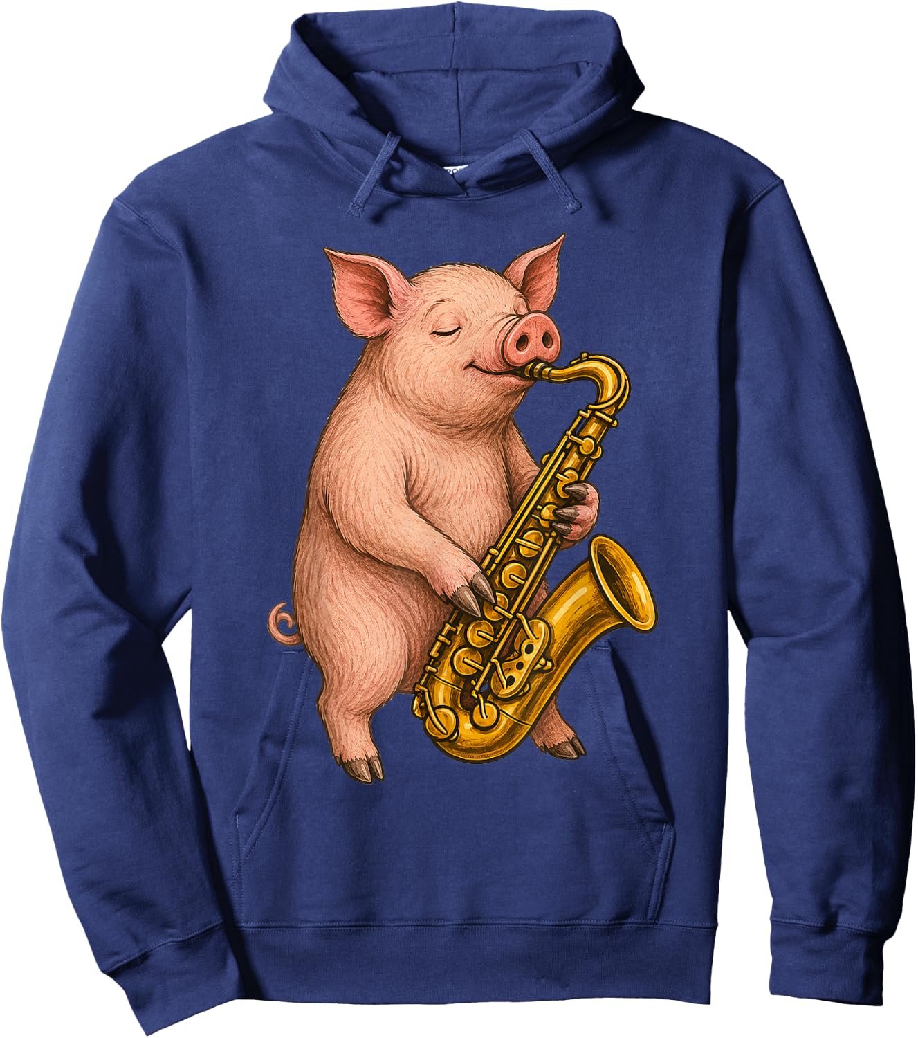 Cute Pig Playing Saxophone Musician Music Hoodie - Hoodie | Navy