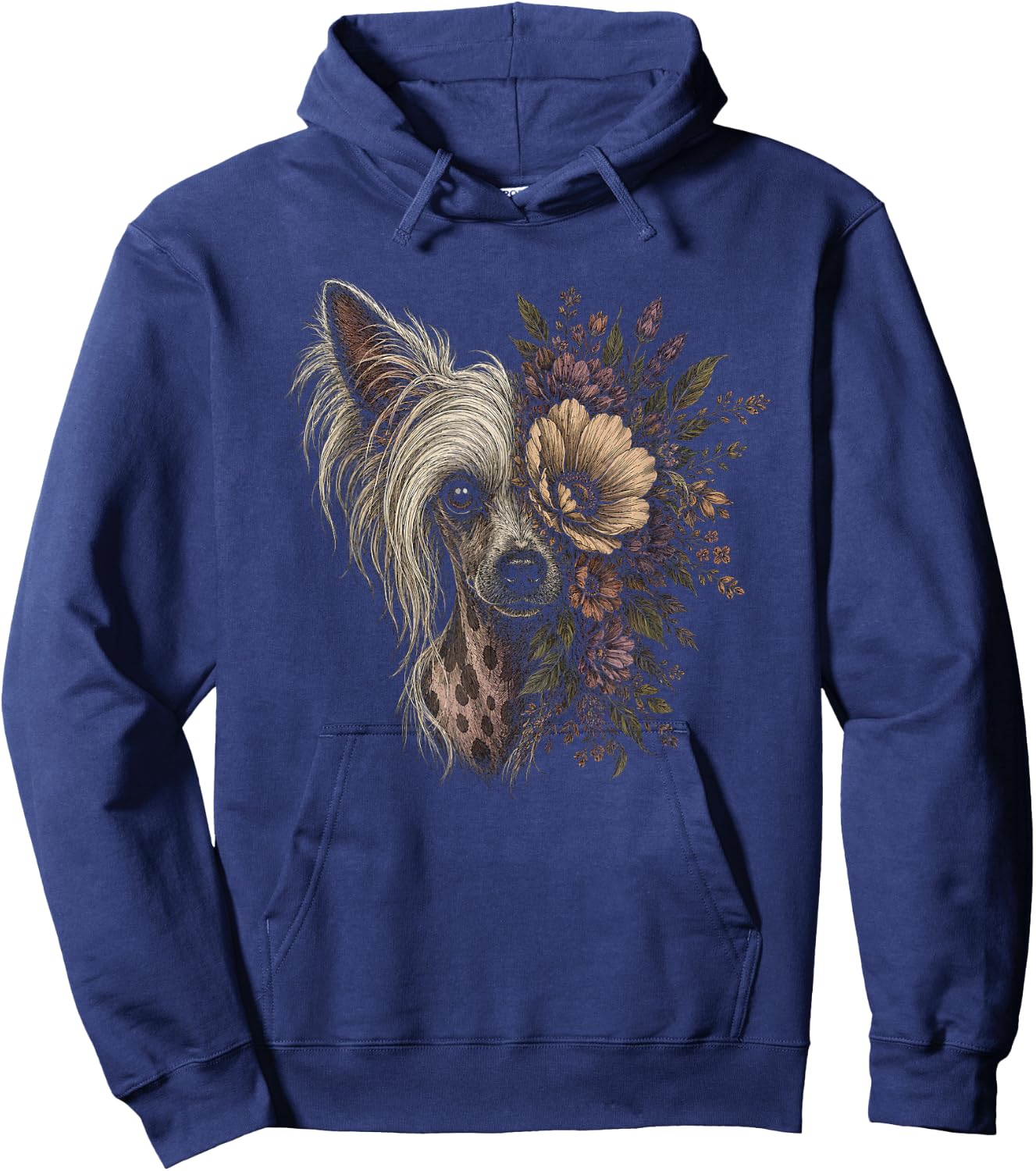 Floral Chinese Crested Dog Artwork Design Hoodie - Hoodie | Navy
