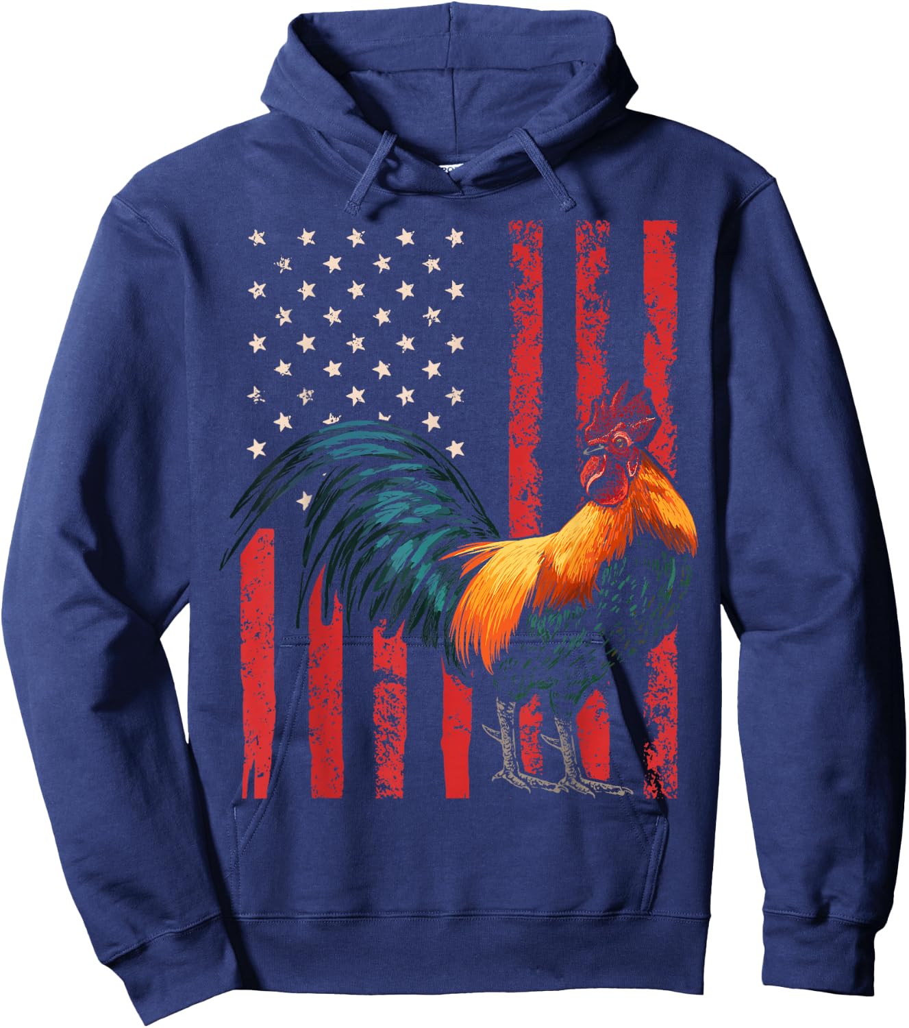 Rooster Chicken American Flag USA Fighting Cock Hoodie - Hoodie | Navy