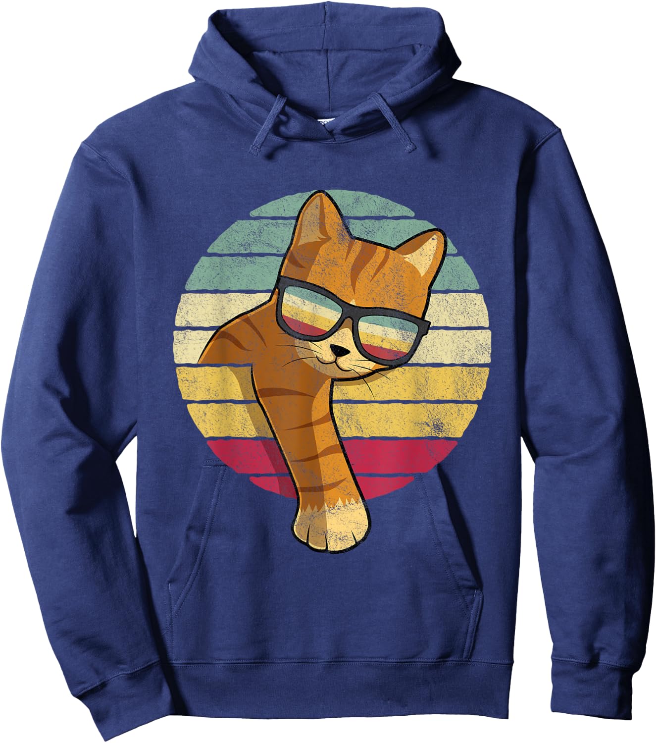 Retro Tabby Cat - Funny Orange Cat Sunglasses Hoodie - Hoodie | Navy