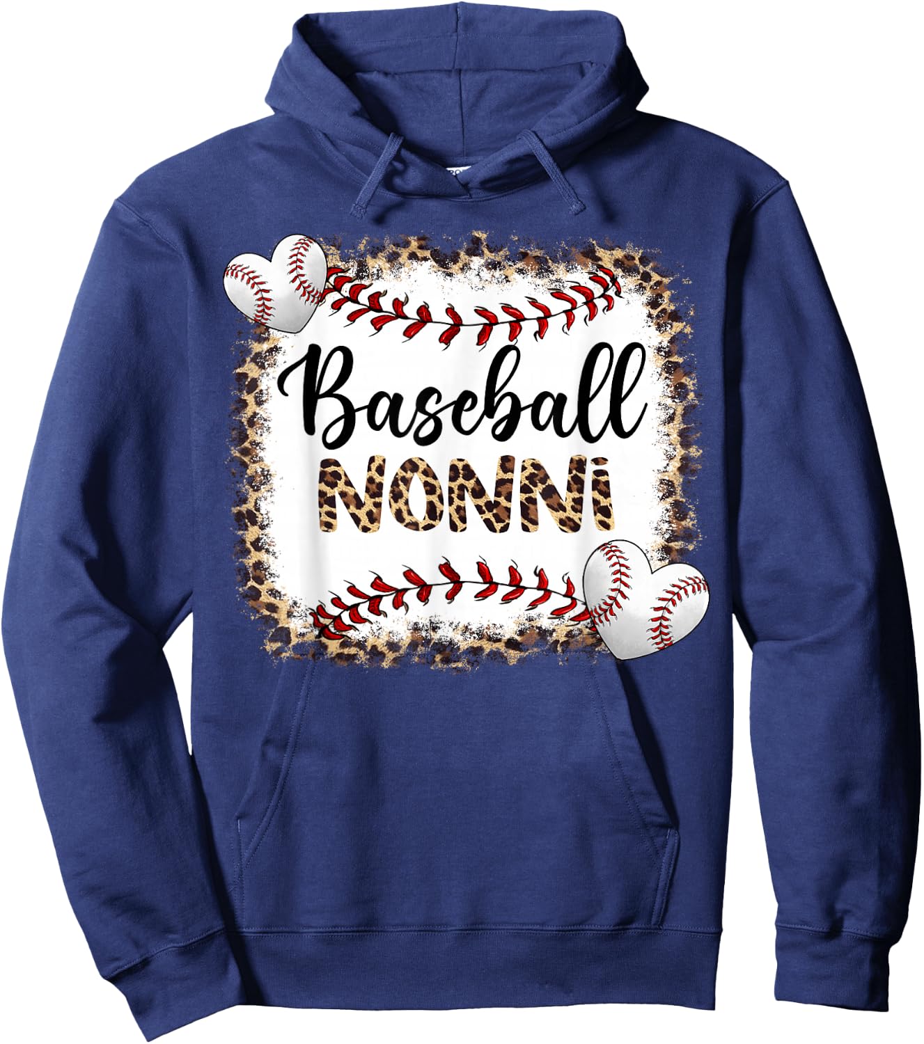 Baseball Nonni Vintage Leopard Baseball Pride Hoodie - Hoodie | Navy