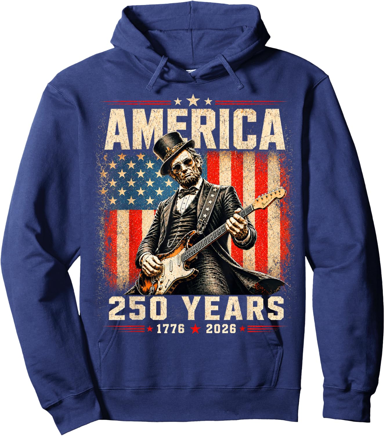 Abraham Lincoln Playing Guitar 4th of July Hoodie - Hoodie | Navy