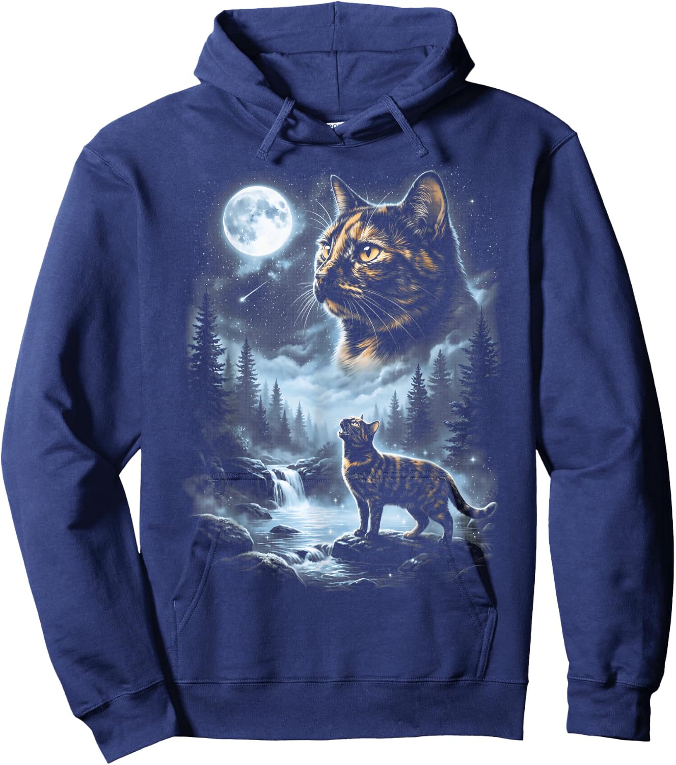 Vintage Tortoiseshell Cat Howling to The Moon Hoodie - Hoodie | Navy