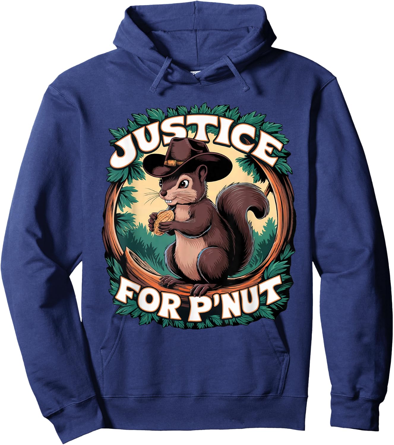 P'Nut The Squirrel and Fred The Raccoon Memorial - -Child Cute Peanut The Squirrel Cowboy Black Cartoon , Small, Short Sleeve, , Classic Fit, Polyester 100% Hoodie - Hoodie | Navy
