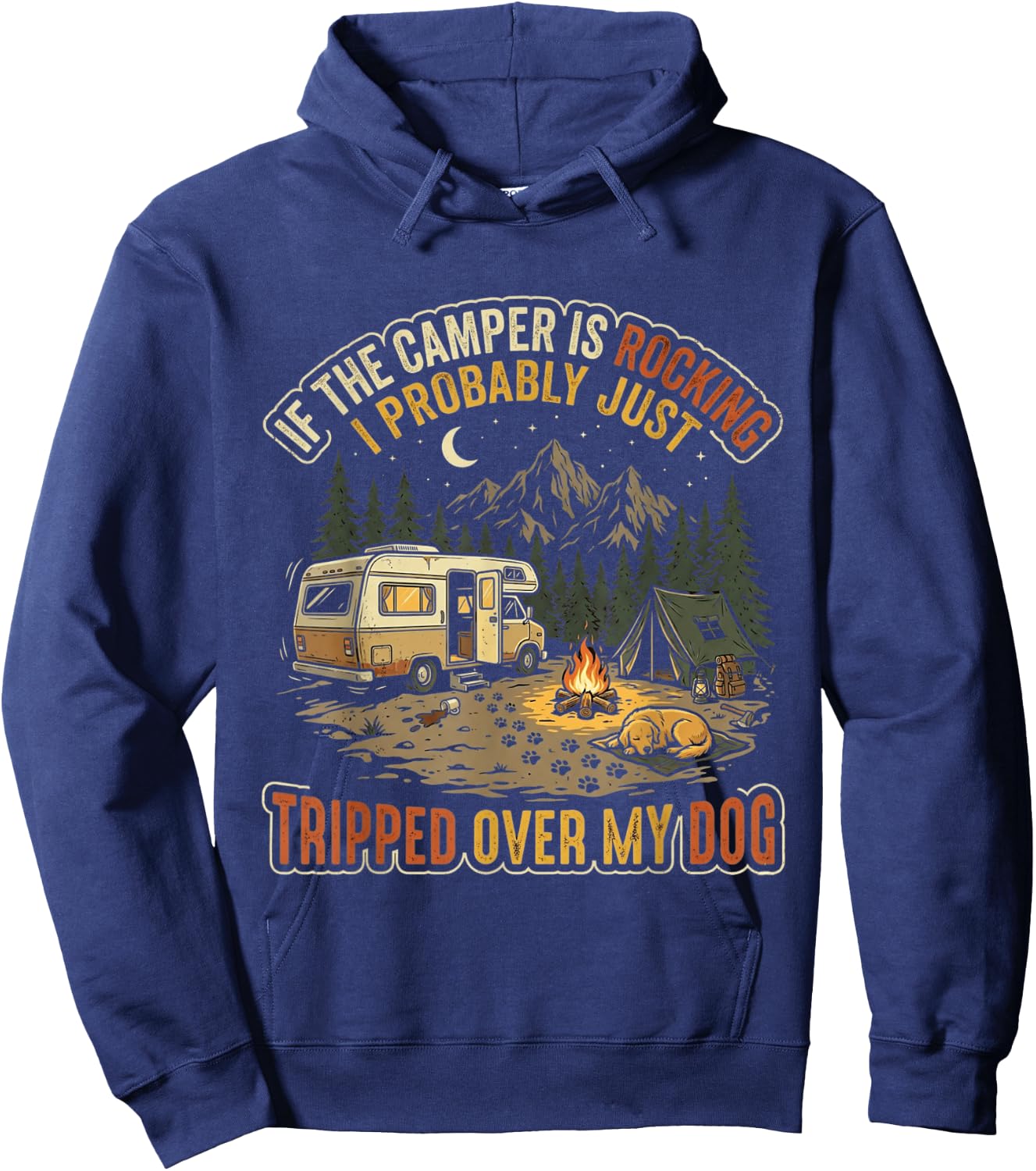 If The Camper is Rocking Funny Dog Camping Hoodie - Hoodie | Navy