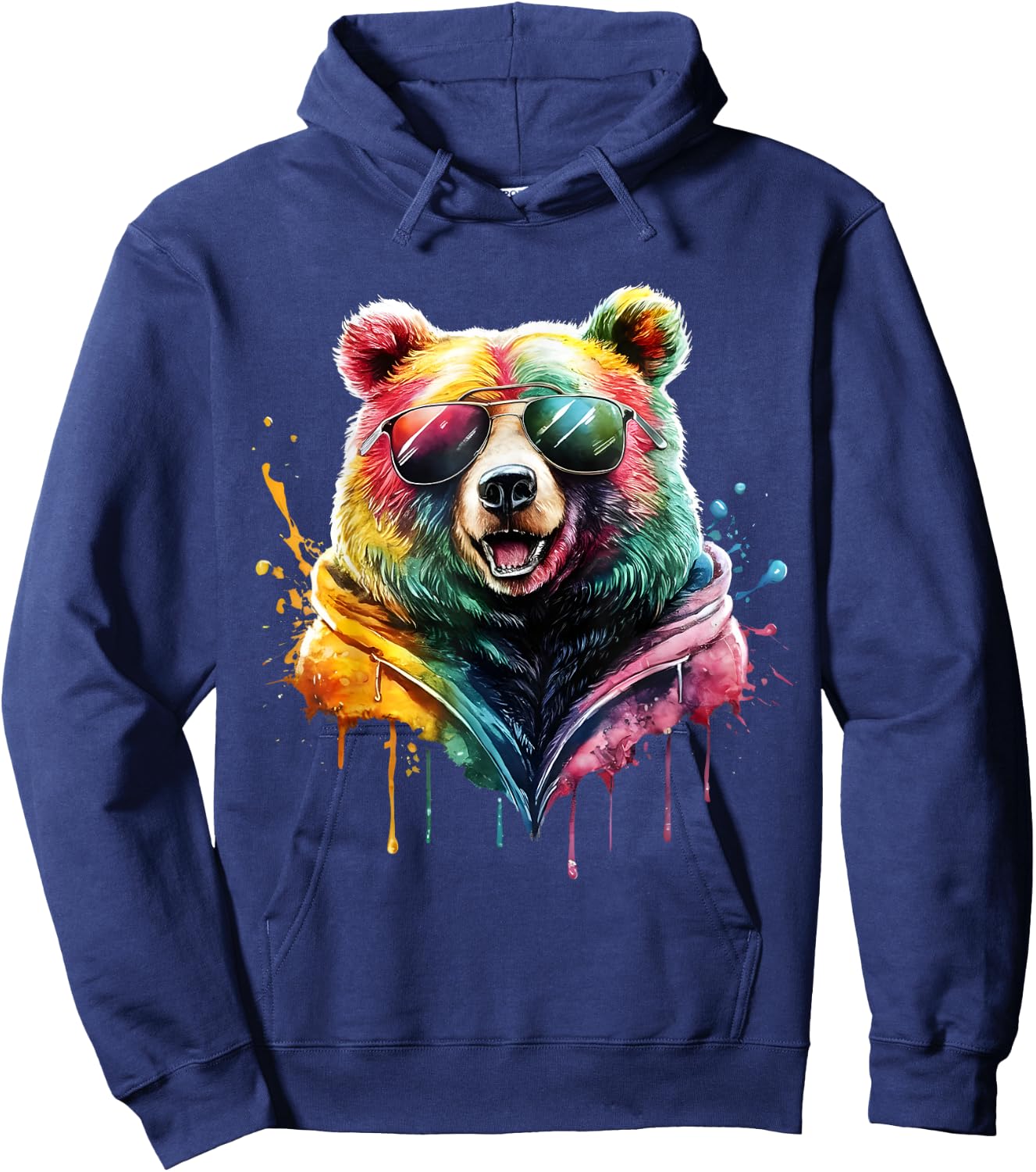 Bear Men's Women's Colourful Watercolour Bear Hoodie - Hoodie | Navy