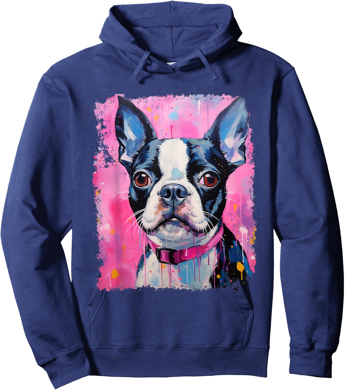 Dog Pink Boston Terrier Hoodie - Hoodie | Navy