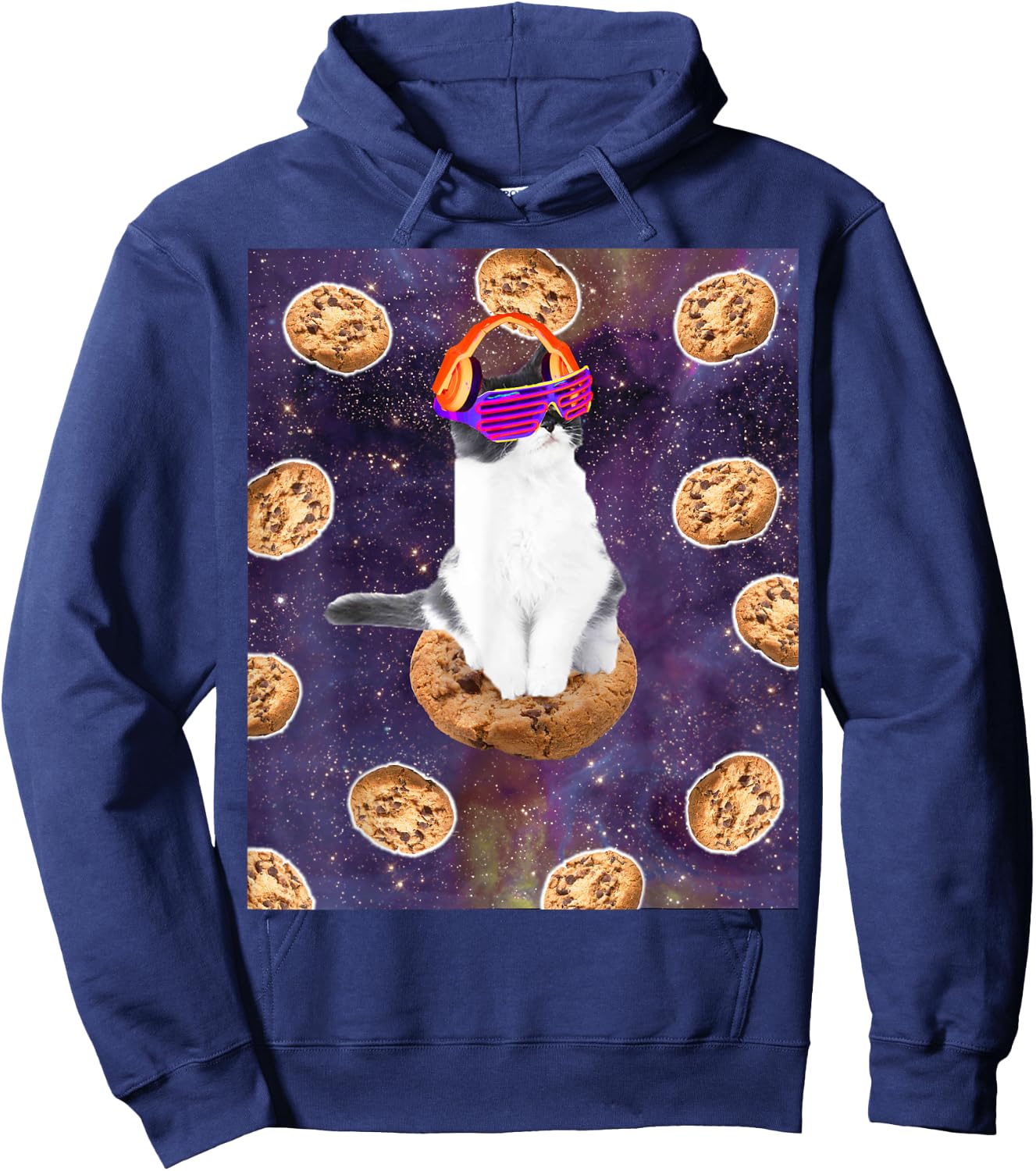 Rave Kitty Cat On Choc Cookie In Space Hoodie - Hoodie | Navy