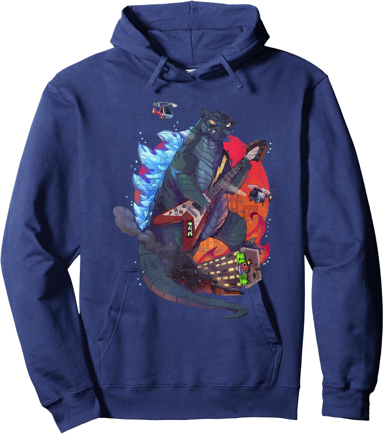 Guitarzilla - Funny Monster Playing Guitar Hoodie - Hoodie | Navy