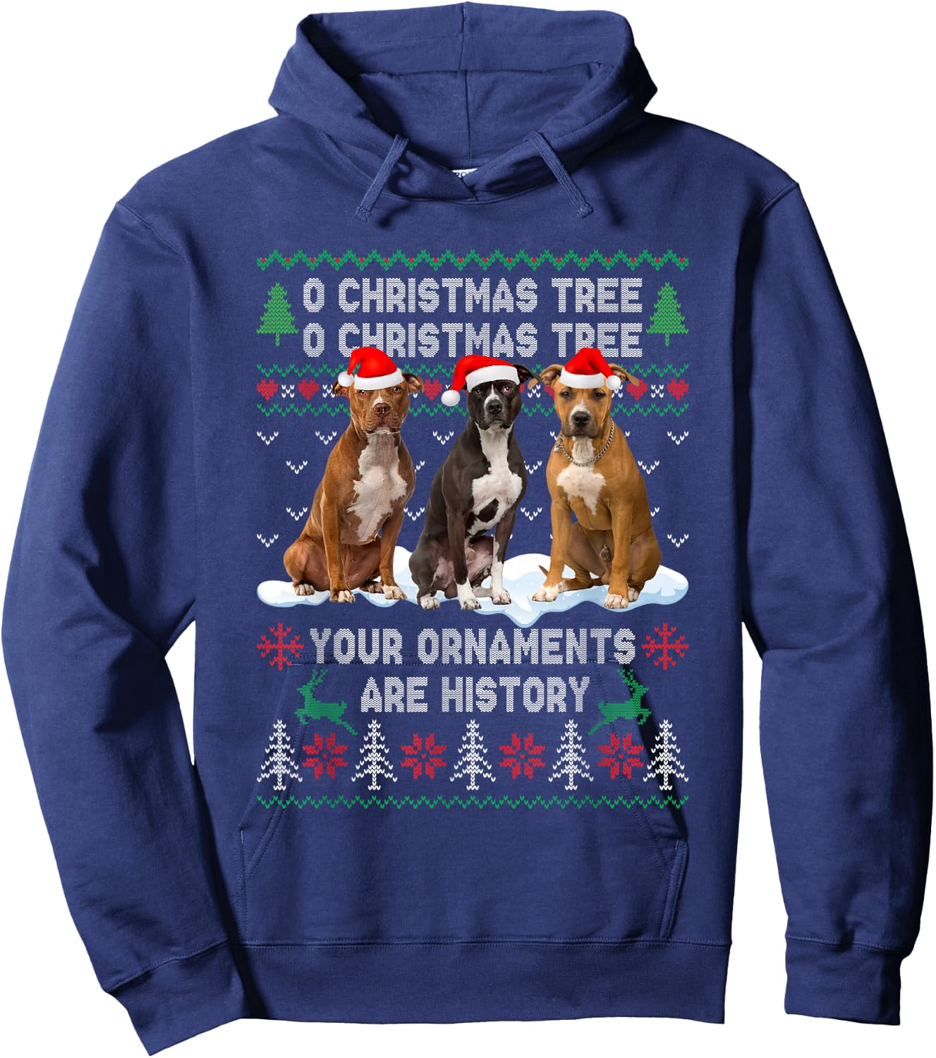 Cute Pitbull Dog Oh Christmas Tree Ugly Xmas Hoodie - Hoodie | Navy