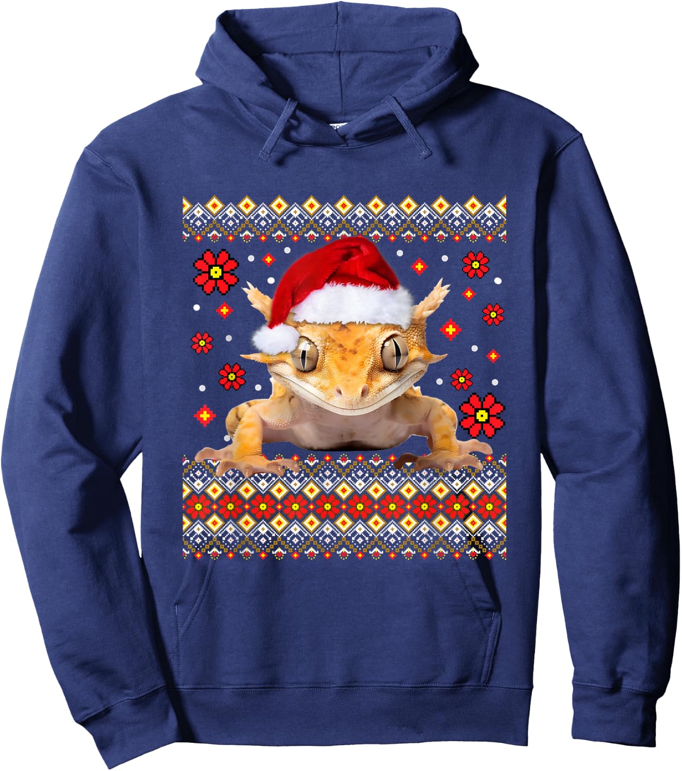 Crested Gecko Ugly Christmas Sweater Hoodie - Hoodie | Navy