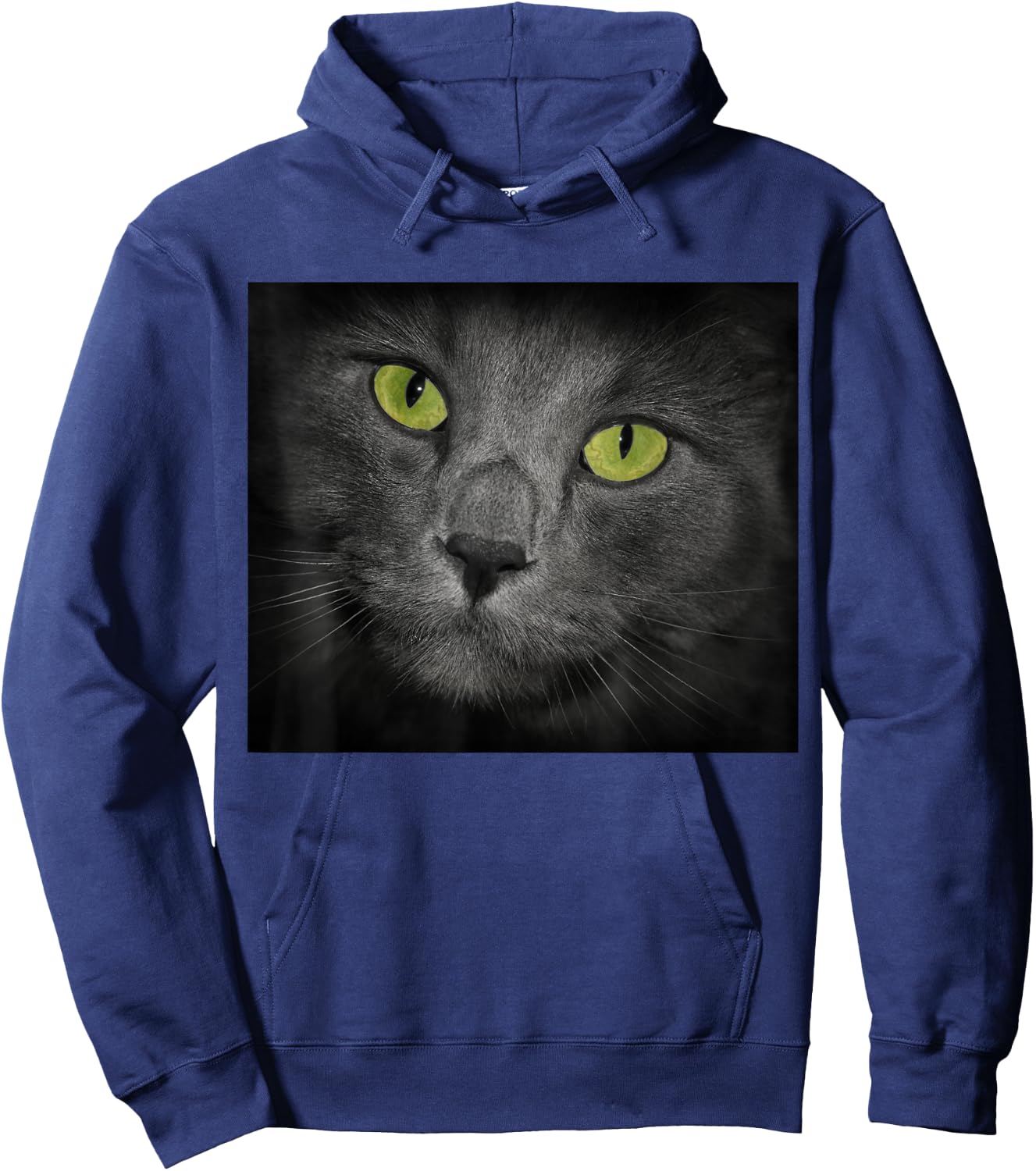 Cat with Green Eyes Gray Fur Hoodie - Hoodie | Navy