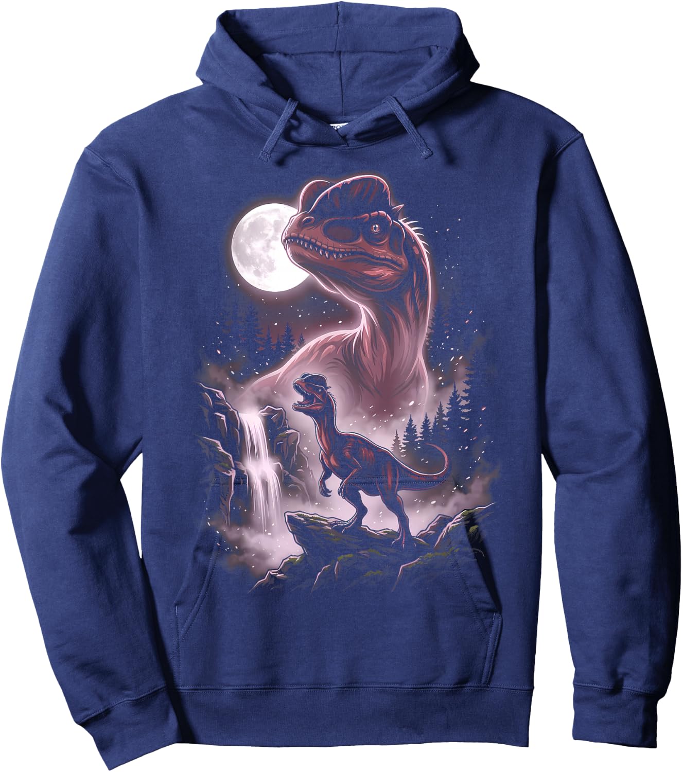Dilophosaurus Silhouette Mystical Moon Dinosaur Hoodie - Hoodie | Navy