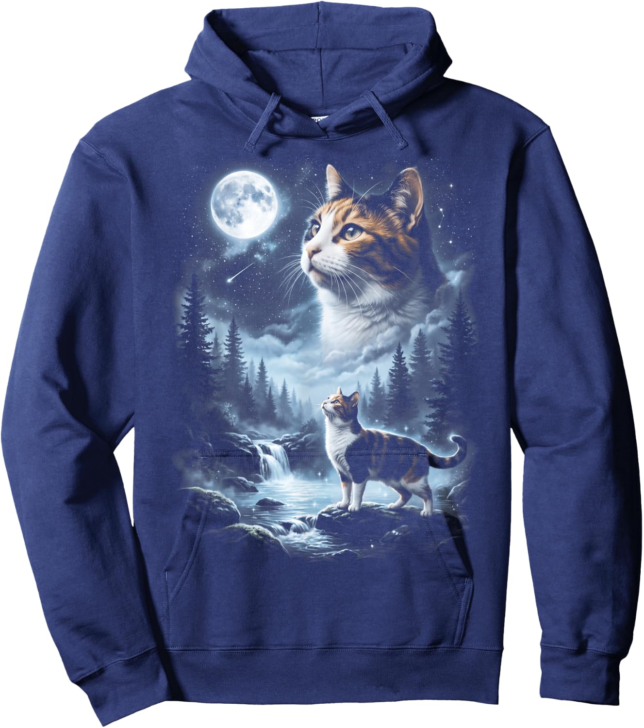 Calico Cat Howling at Moon 90's Retro Hoodie - Hoodie | Navy