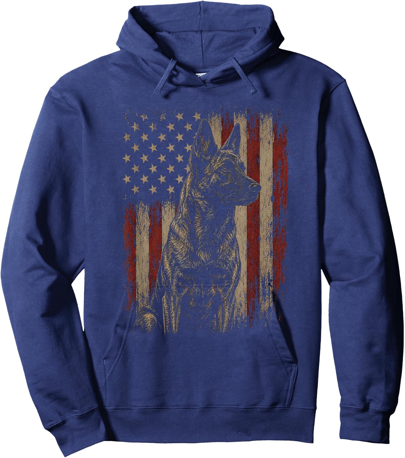 American Flag Dutch Shepherd Artwork Design Hoodie - Hoodie | Navy