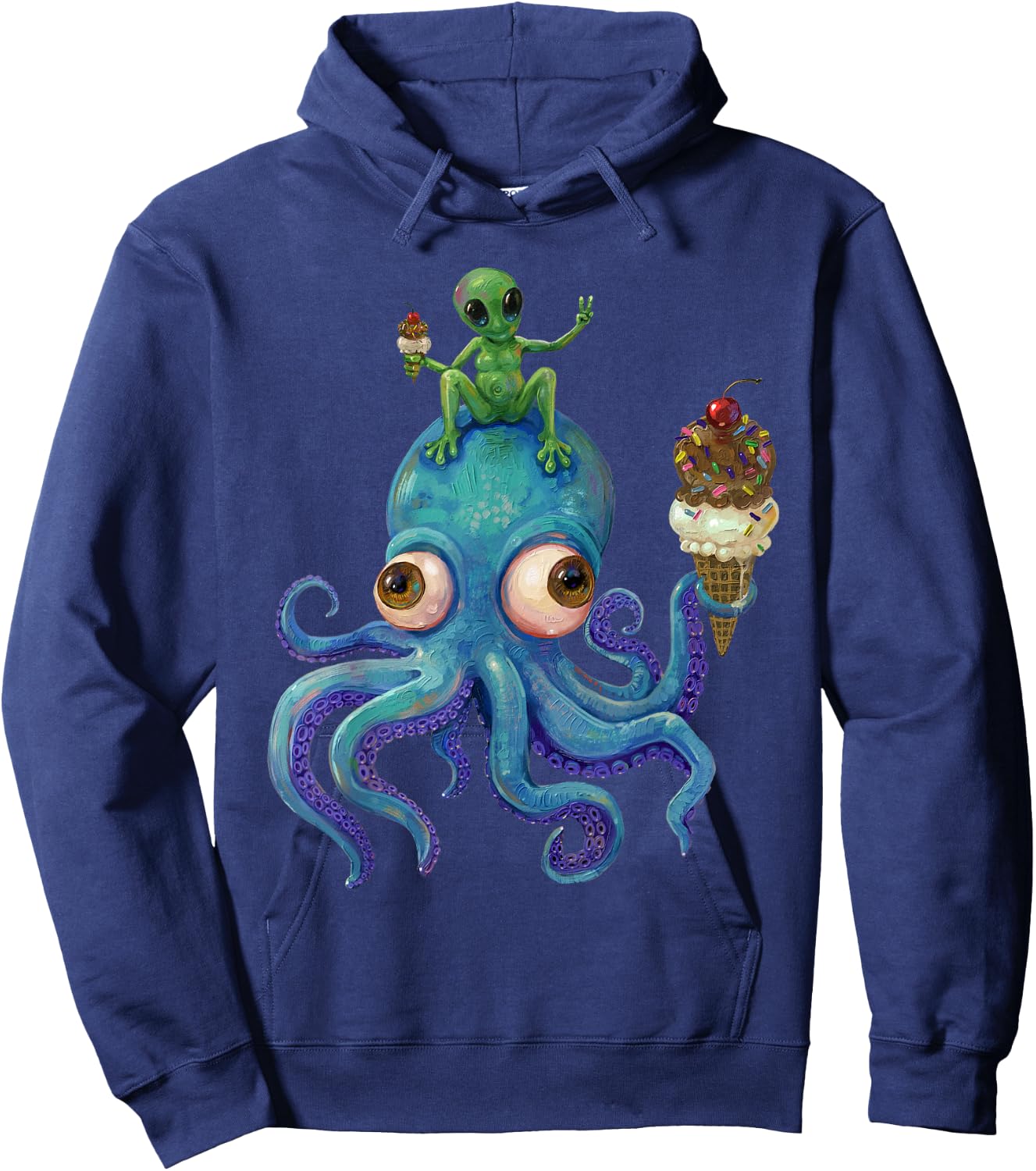 Octopus and Alien Cosmic Ice Cream Party Hoodie - Hoodie | Navy