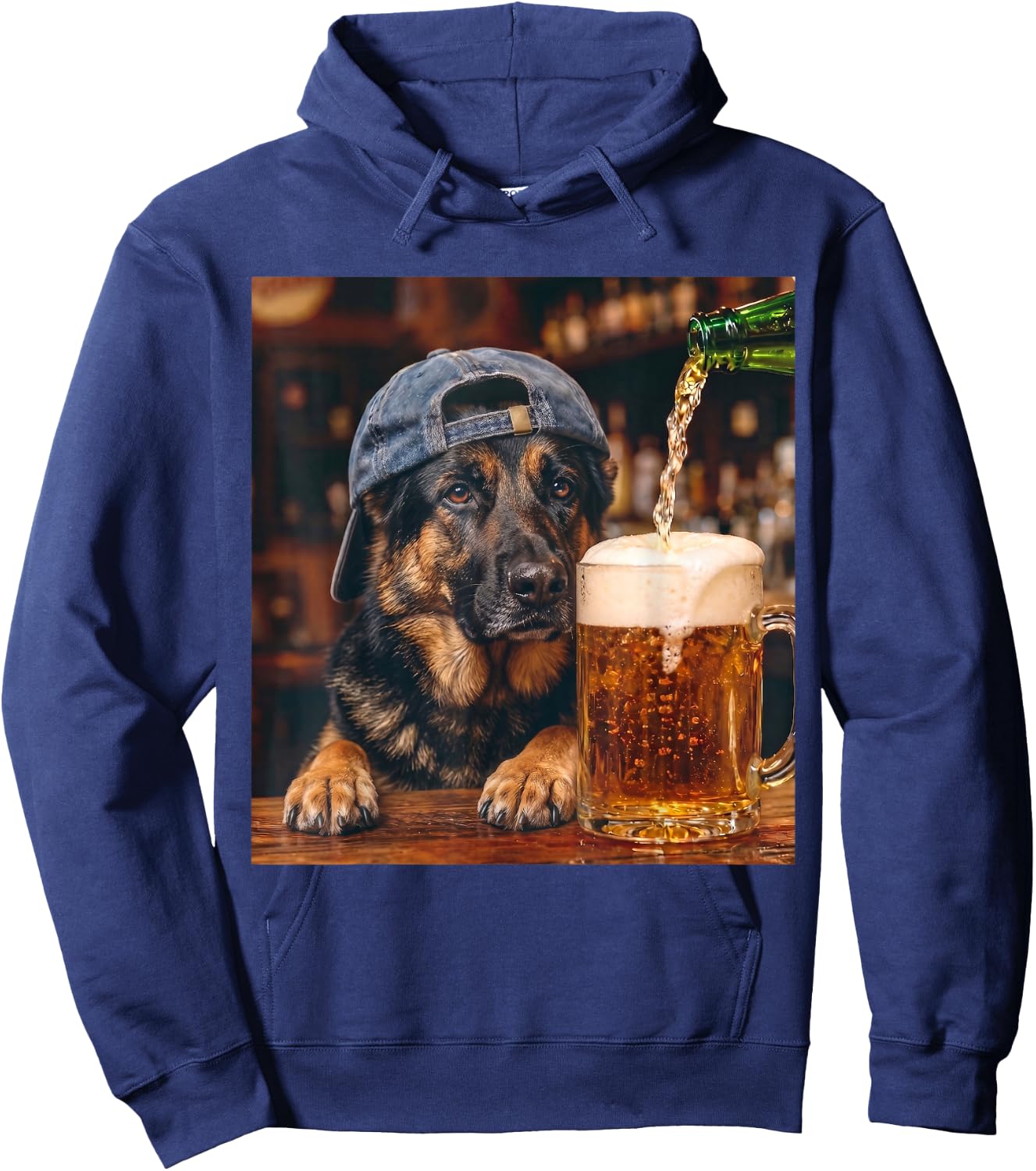 German Shepherd Drinking Beer Funny Dog Meme Hoodie - Hoodie | Navy