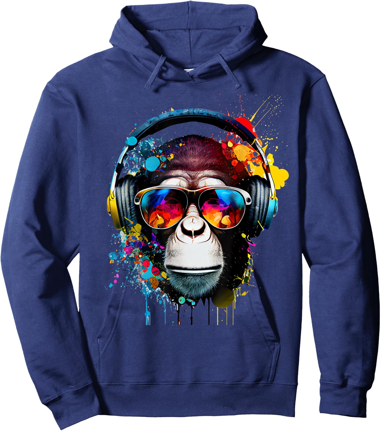 DJ Monkey Monkey with Sunglasses , black Hoodie - Hoodie | Navy