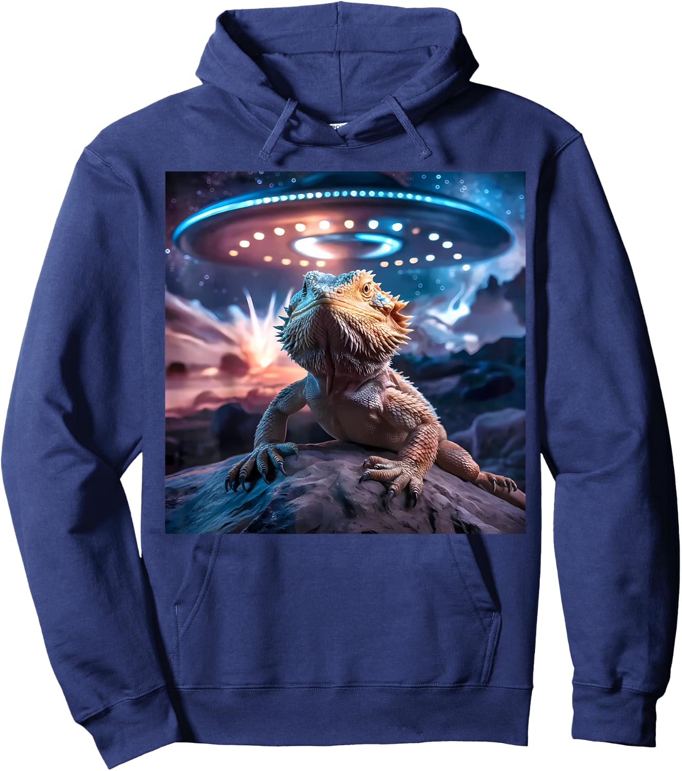 Bearded Dragon UFO Alien Graphic Hoodie - Hoodie | Navy