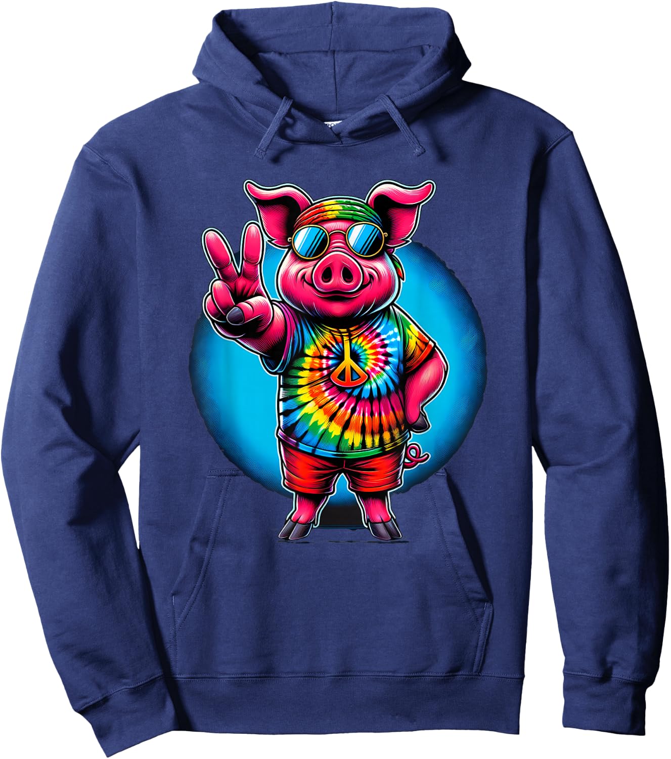 Peace Sign Tie Dye Pig Hoodie - Hoodie | Navy