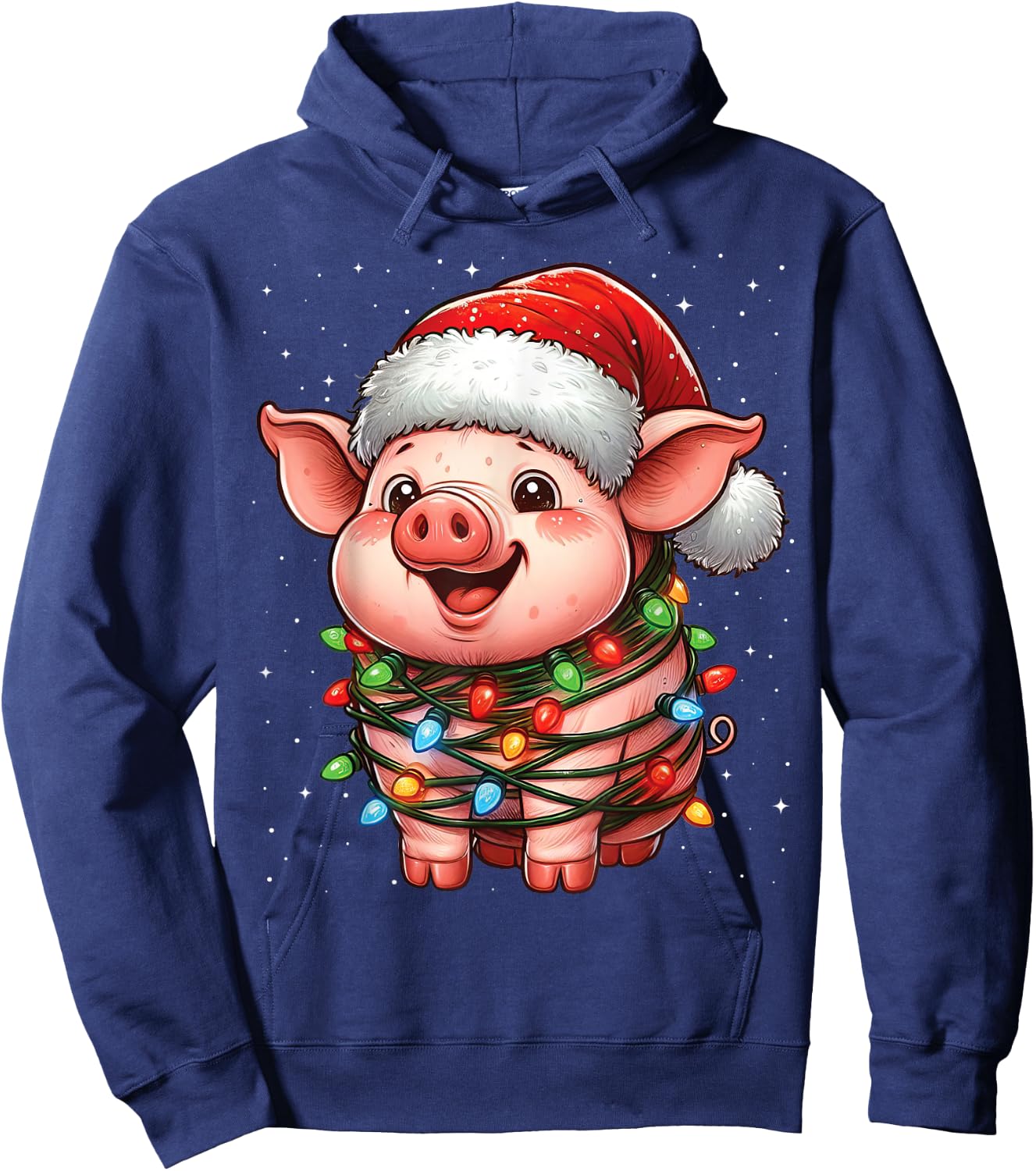 Pig Christmas Lights Santa Hat Xmas Snow Hoodie - Hoodie | Navy