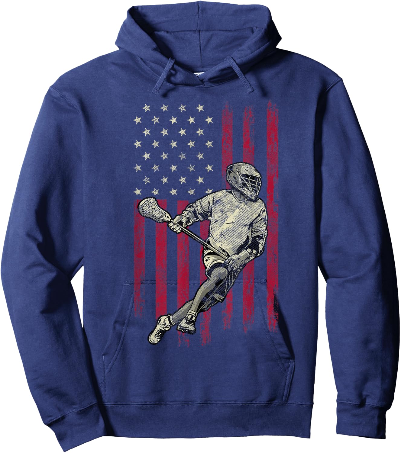 Lacrosse Vintage American Flag 4th Of July Gift Hoodie - Hoodie | Navy
