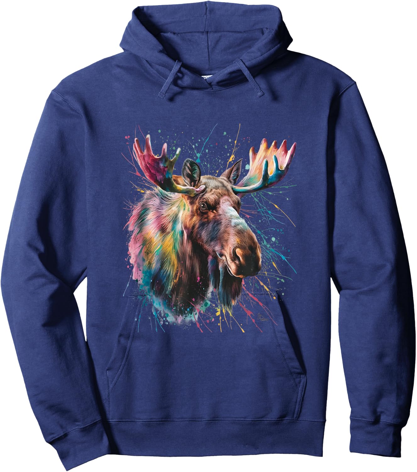 Moose Men Woman Colorful Watercolor Moose Hoodie - Hoodie | Navy