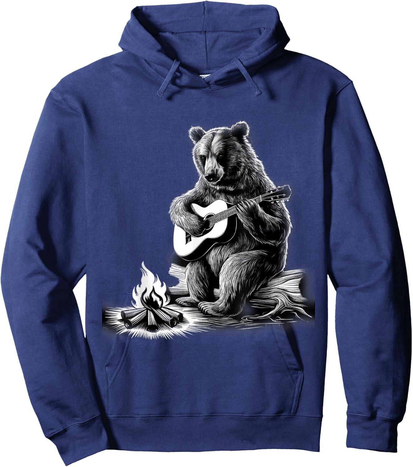 Bear Playing Guitar Rock on Campfire Bear Hoodie - Hoodie | Navy