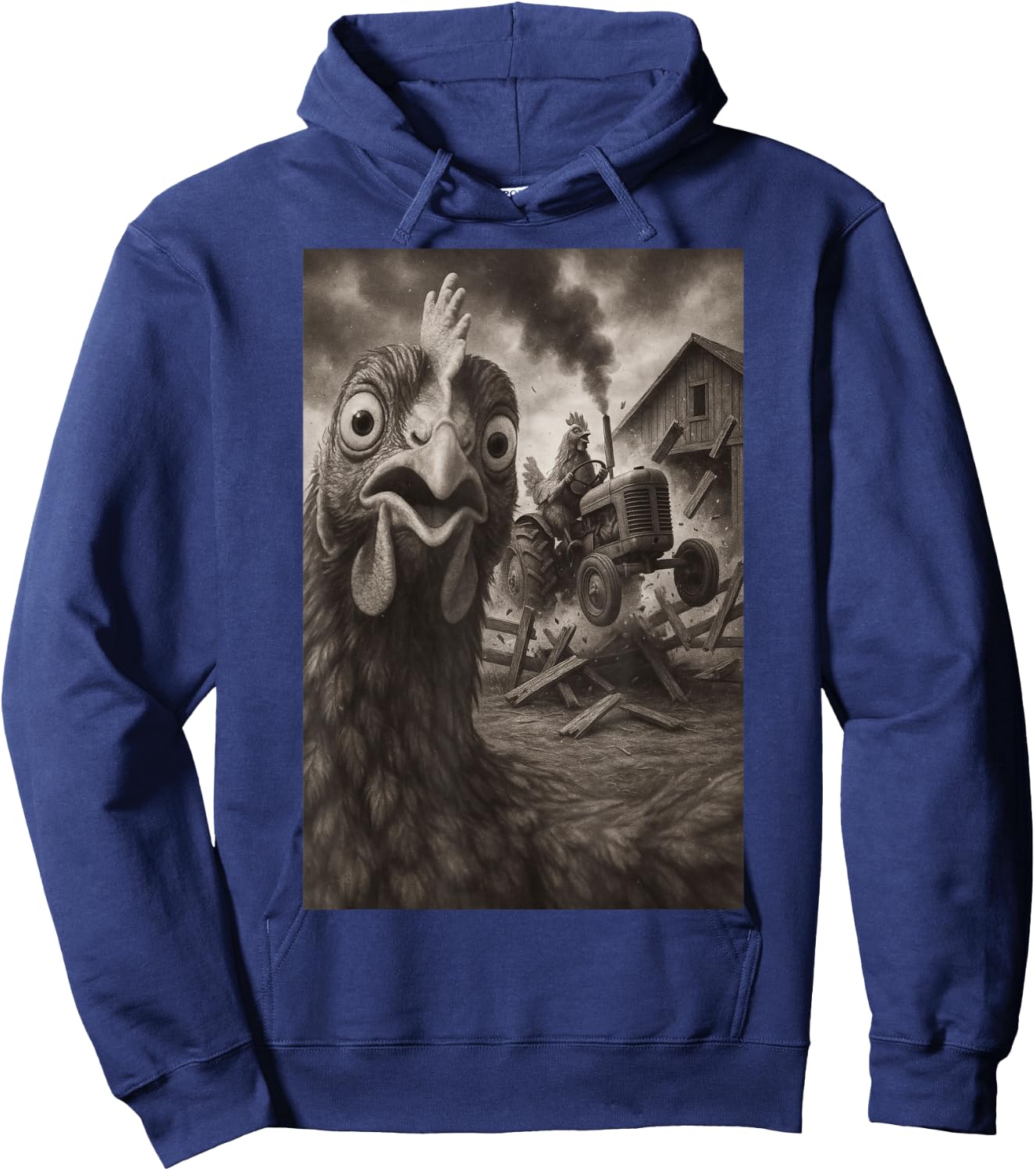 Chicken Tractor Rampage Funny Bird Art Hoodie - Hoodie | Navy