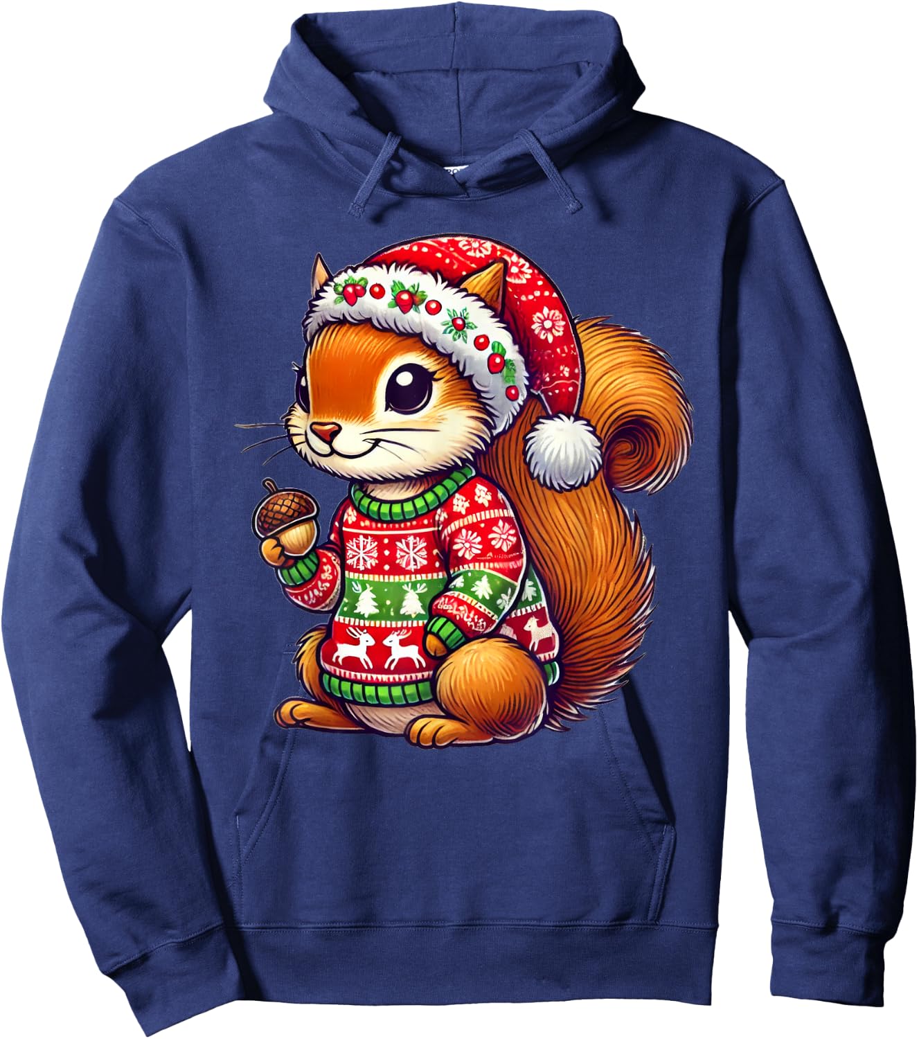 Squirrel Ugly Sweater Santa Hat Christmas Hoodie - Hoodie | Navy