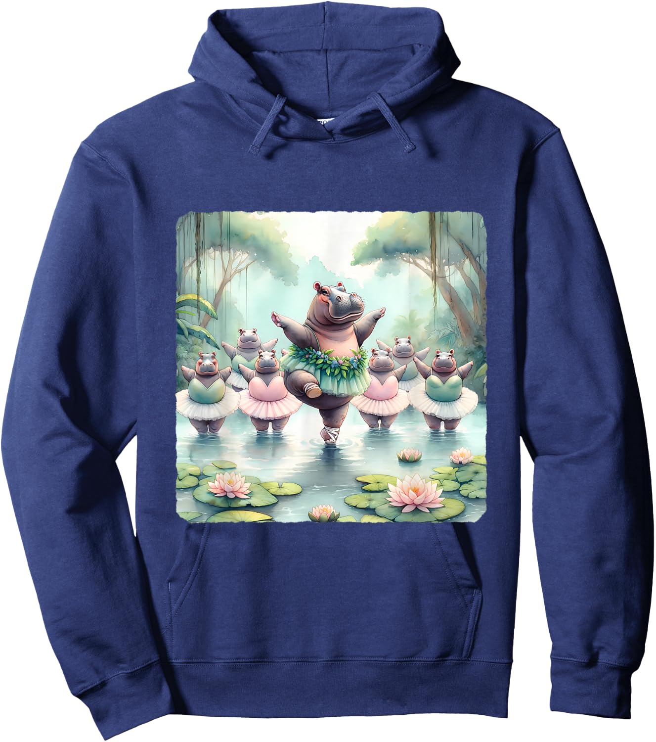 Hippos Ballet In River With Jungle Backdrop Hoodie - Hoodie | Navy