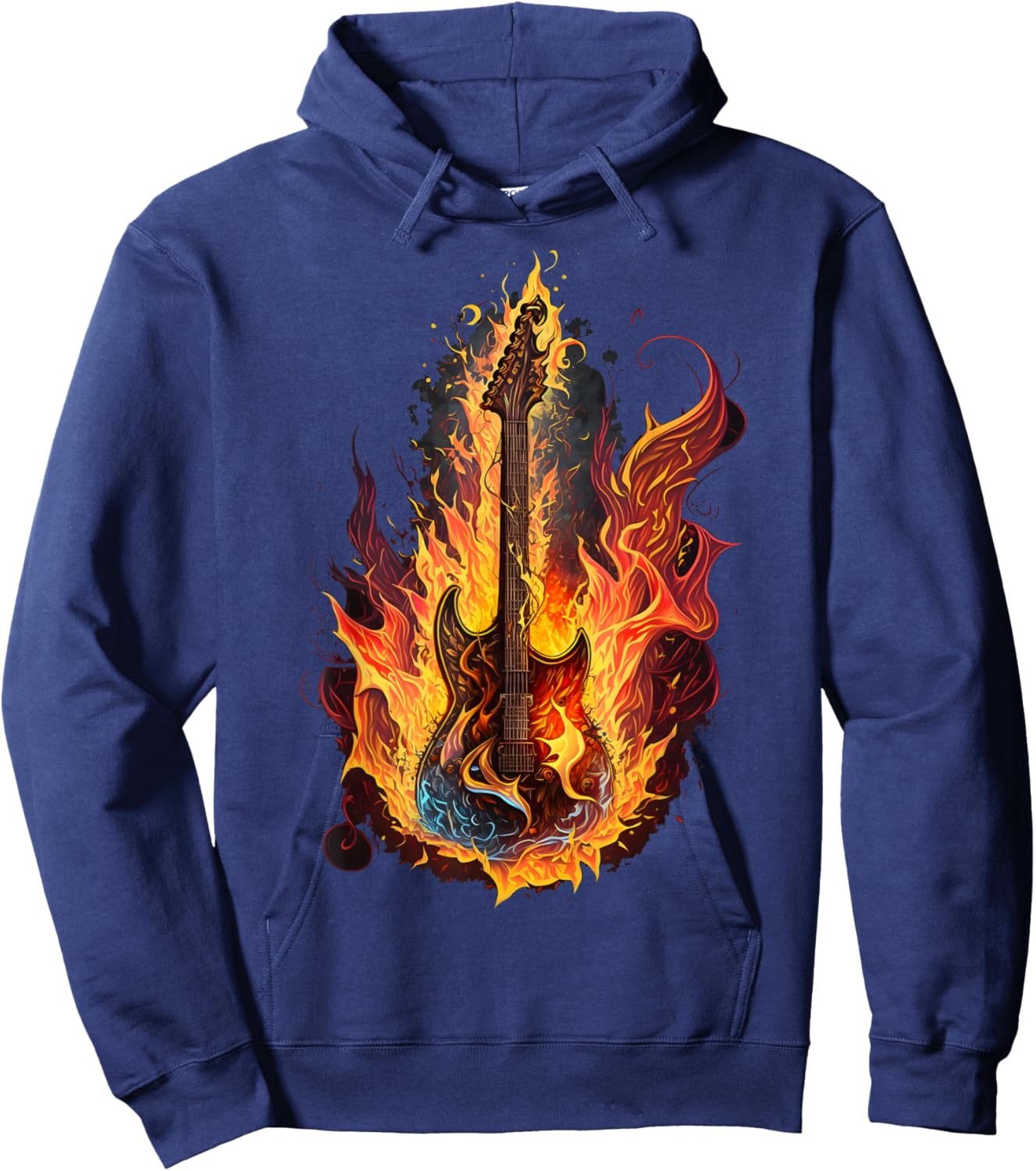 Fire Guitar Described with Flames and Smoke Hoodie - Hoodie | Navy
