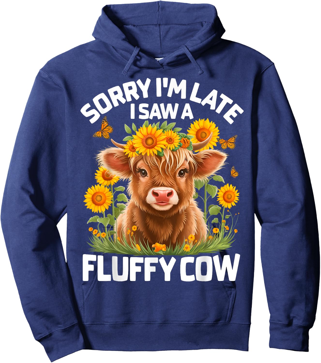 Cute Fluffy Highland Cow Design for Cow Lovers Hoodie - Hoodie | Navy