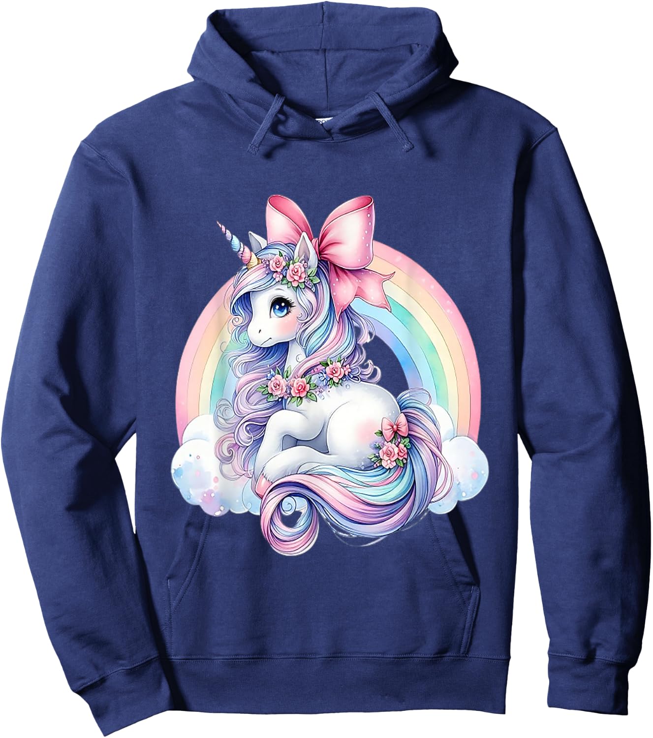 Rainbow Unicorn with Bow Hoodie - Hoodie | Navy