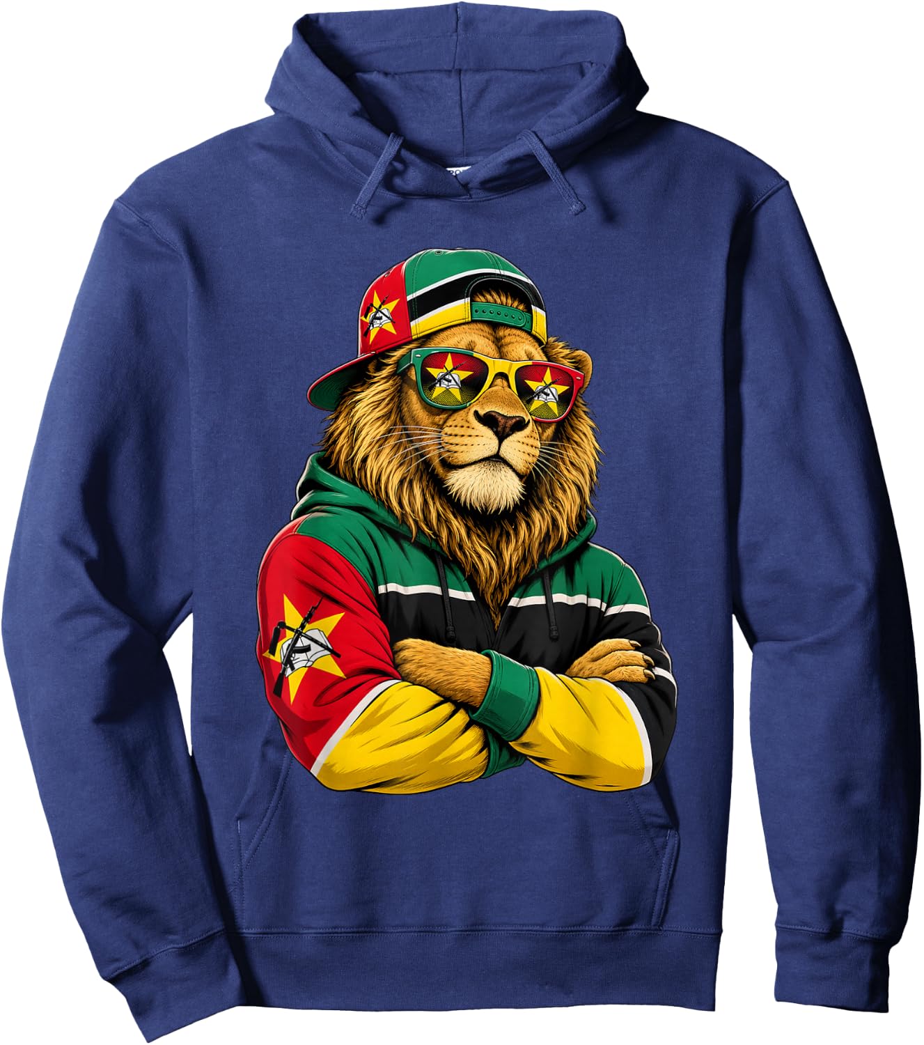 Country National Pride Mozambique Lion Flag Hoodie - Hoodie | Navy