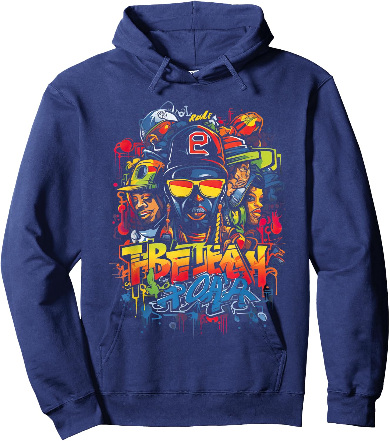 Hip Retro 80s New York Rapper Art 90er Jahre Hop Graffiti Oldschool Rap Boom Rap für -Erwachsene, Multicolored, Graffiti, Crew-Kragen, Kurzarm, Polyester, S Hoodie - Hoodie | Navy