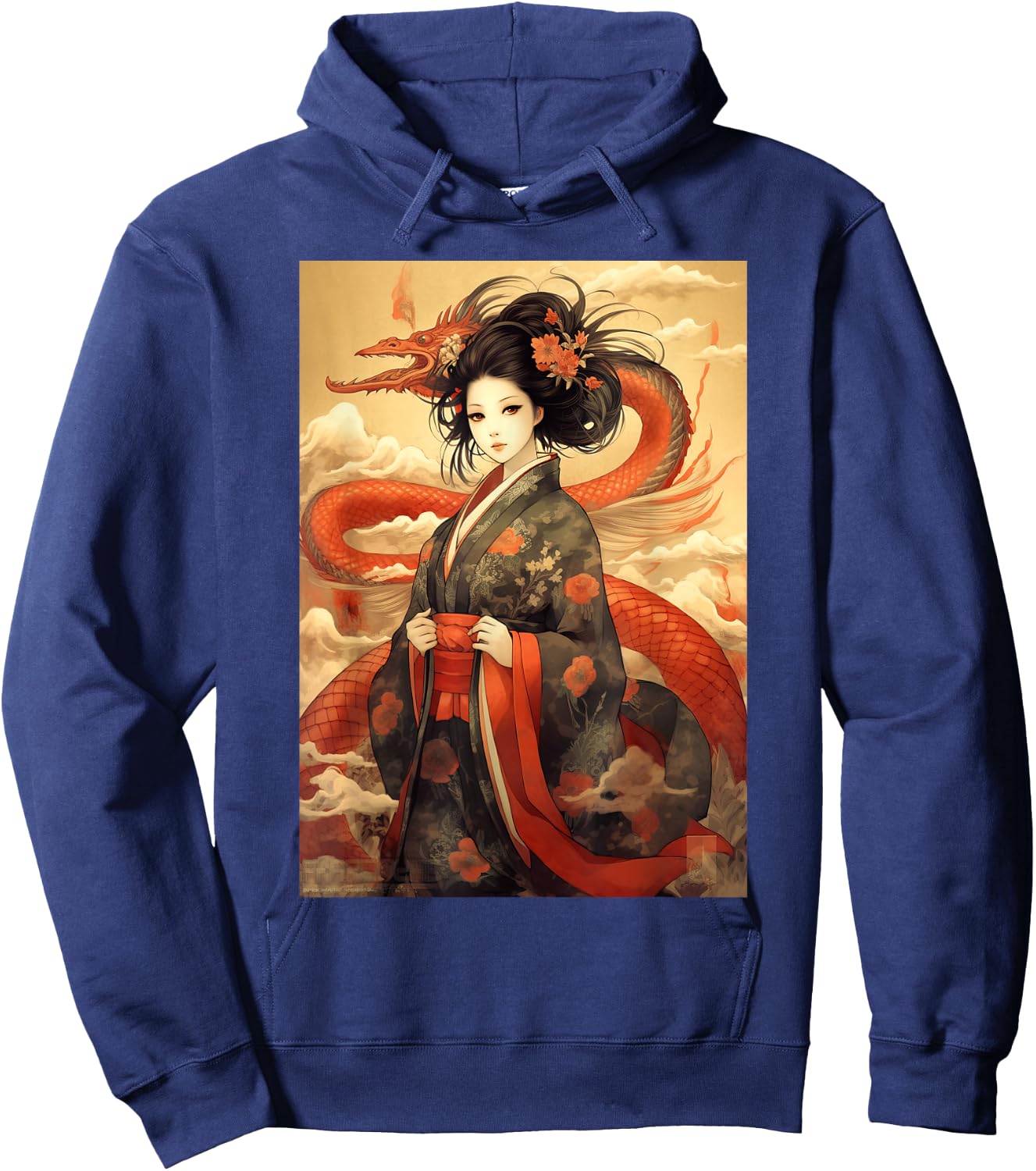 Japanese Geisha Kawaii In Kimono Dragon Japan Hoodie - Hoodie | Navy