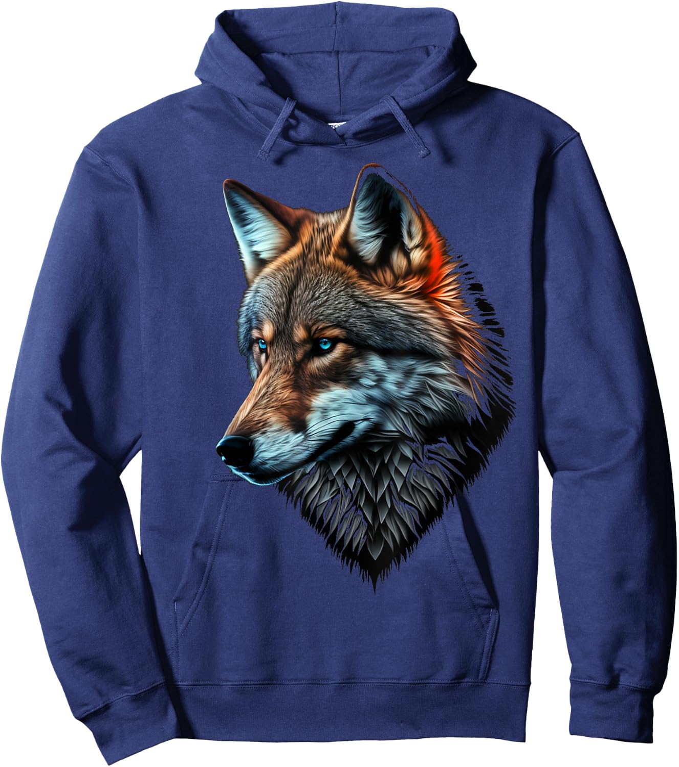 Wolf Porträt Blaue Augen Tierdruck Kunst Wolf Hoodie - Hoodie | Navy