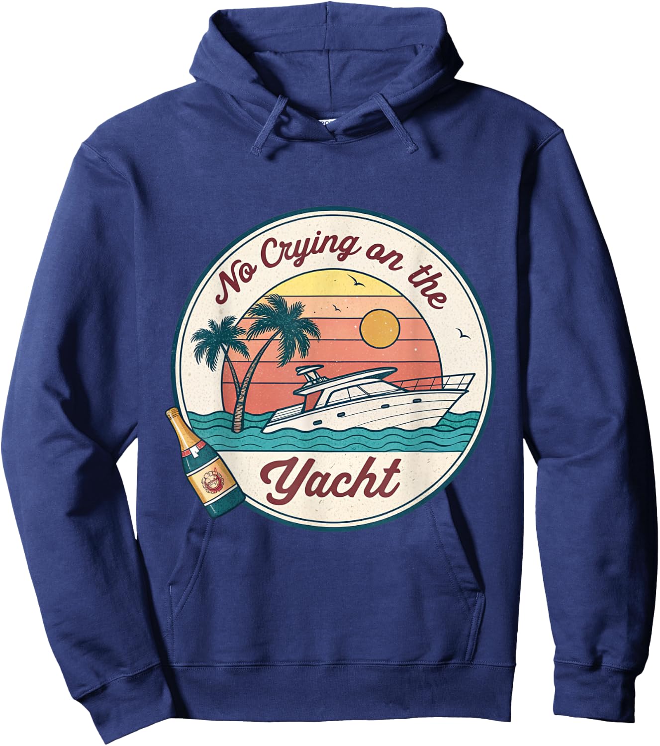 No Crying on the Yacht Sunset Champagne Scene Hoodie - Hoodie | Navy