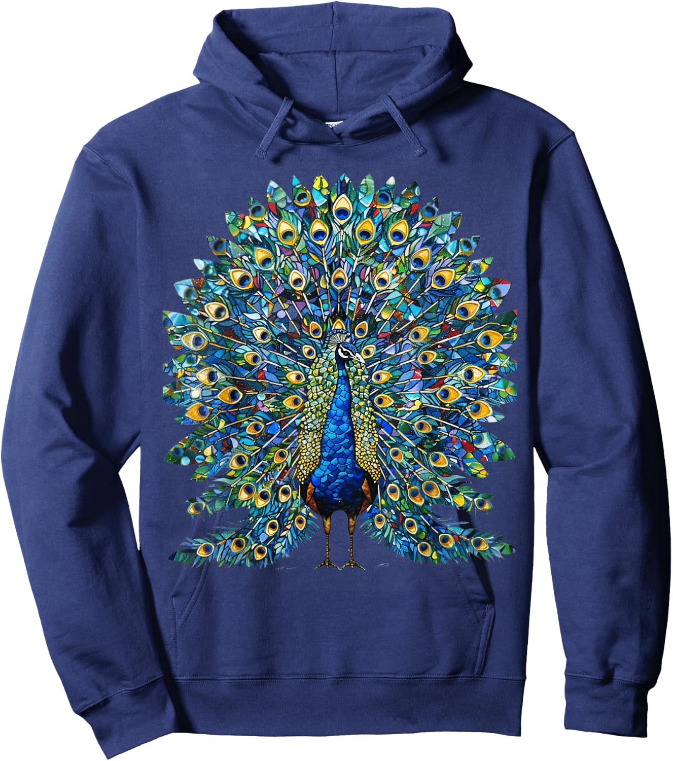 Colorful Stained Glass Peacock Artwork Hoodie - Hoodie | Navy