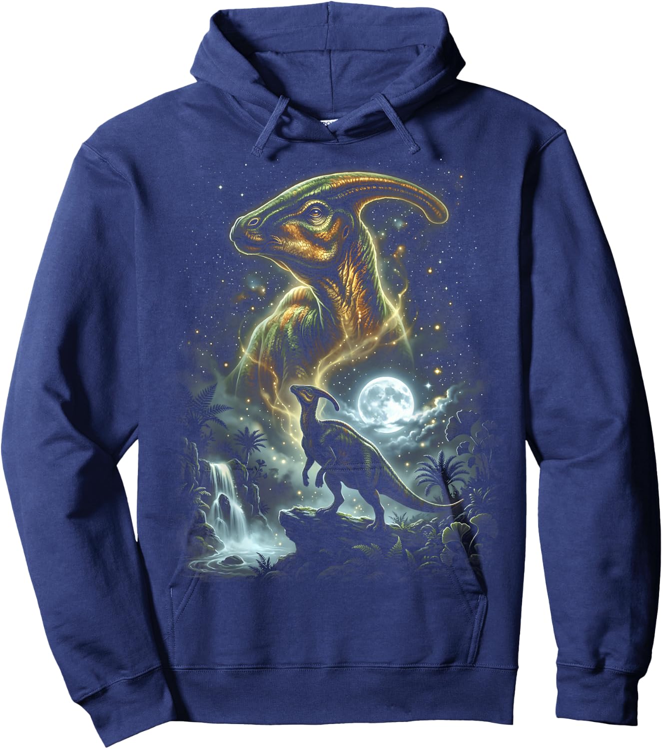 Parasaurolophus Dinosaur Howling At The Moon Hoodie - Hoodie | Navy