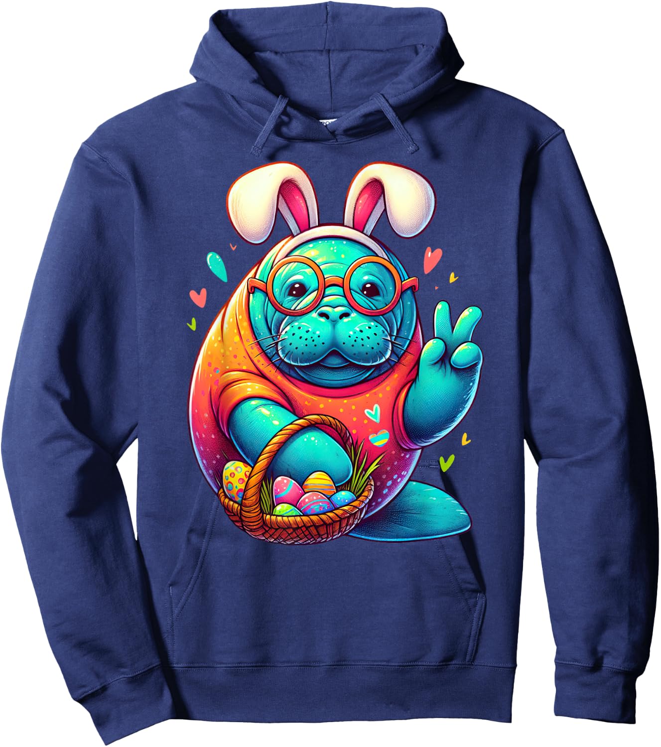 Funny Peace Sign Hand Manatee Easter Manatees Hoodie - Hoodie | Navy