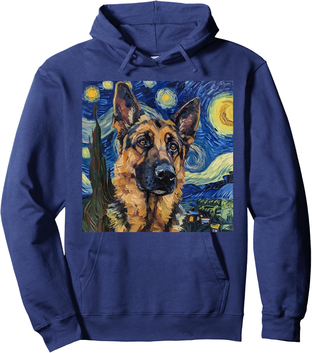 German Shepherd Dog Van Gogh Style Starry Night Hoodie - Hoodie | Navy